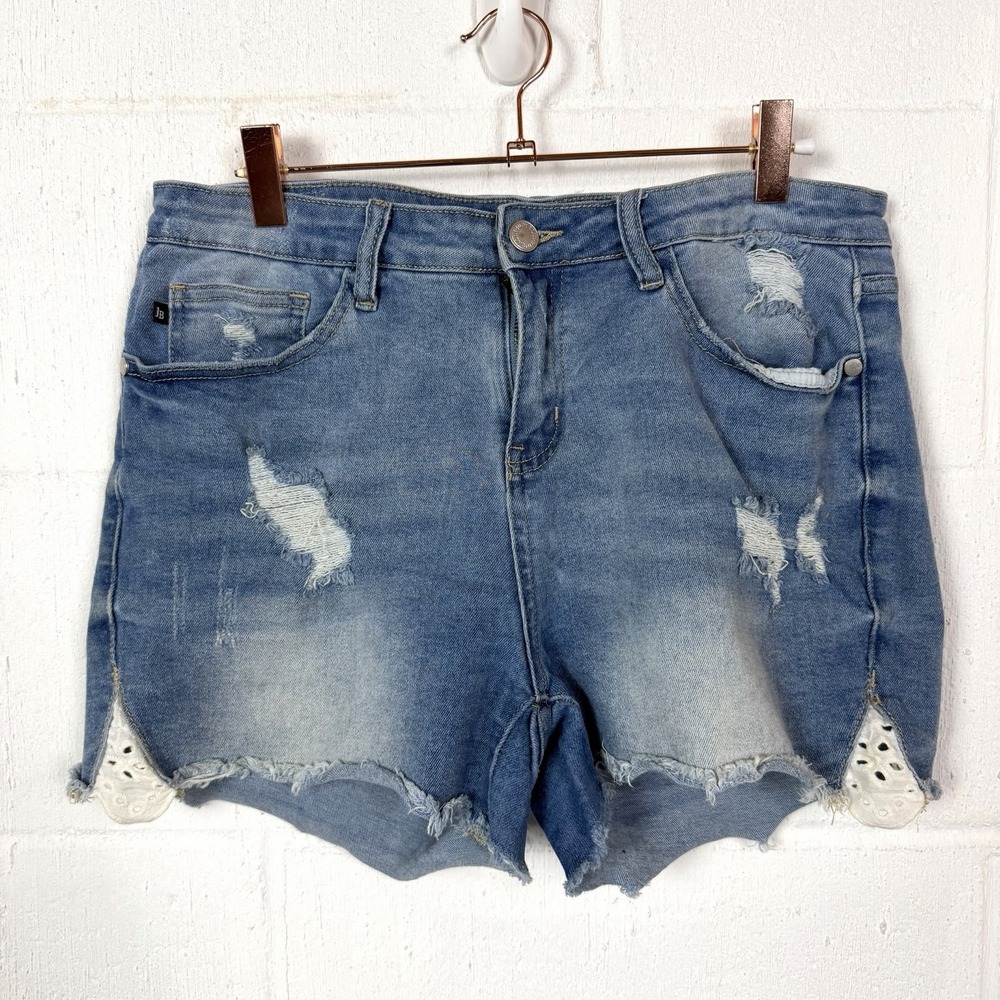 Judy Blue Cut Off Jeans Shorts Distressed Eyelet Trim Boho Festival Coachella 29